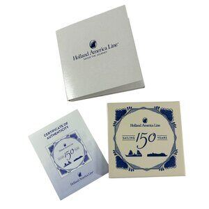 Holland America Line Sailing 150 Years Blue Delft Tile Coaster Royal Goedewaagen